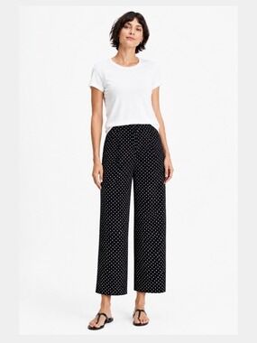 JULES & LEOPOLD Black w/ White Polka Dot Slinky Pull On Capris Wide Straight Leg